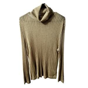 Peter Nygard Gold Metallic Ribbed Turtleneck Long Sleeve Top - XL 18-20